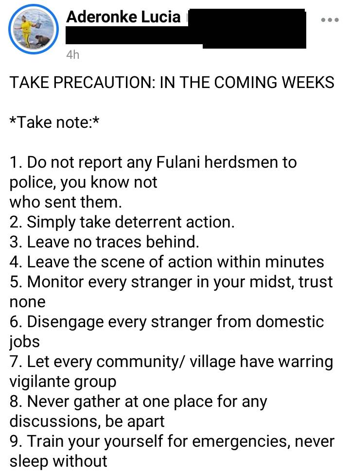 Don't Report To The Police If You Catches Any Fulani Herdsman