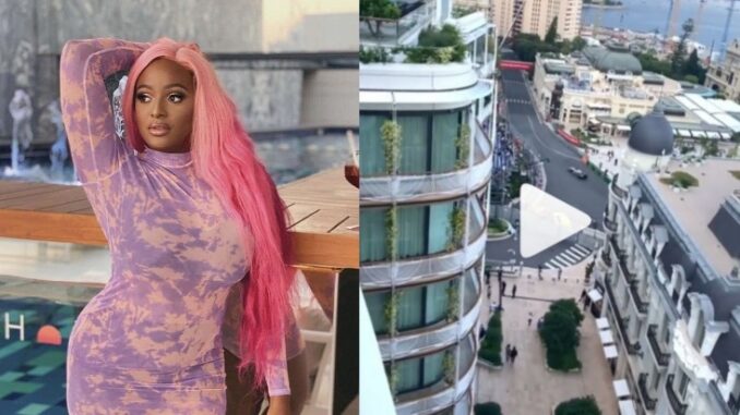 DJ Cuppy watches the Monaco Grand Prix 2021 from the balcony of the Otedola family home in Monté Carlo