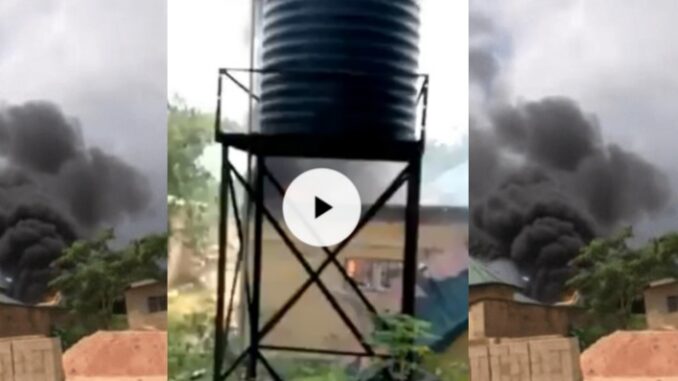 Just In: Unknown Gunmen burns newly built INEC office in Imo (video)