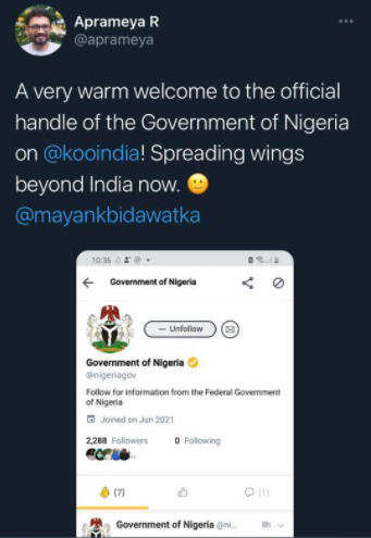 BREAKING: Nigerian government join Indian-owned microblogging platform, Koo