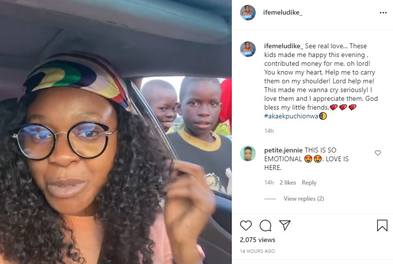 Actress, Ifemeludike overwhelmed as street kids show her love