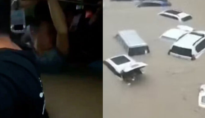 Passengers ‘drown in underground train' after devastating floods caused the rail system to be inundated with water (video)